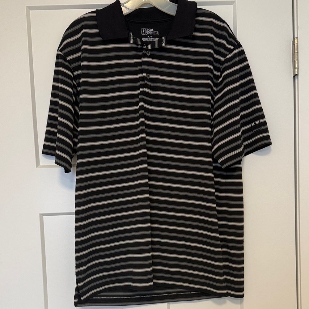 PGA Tour Black and Gray Men's Polo Shirt